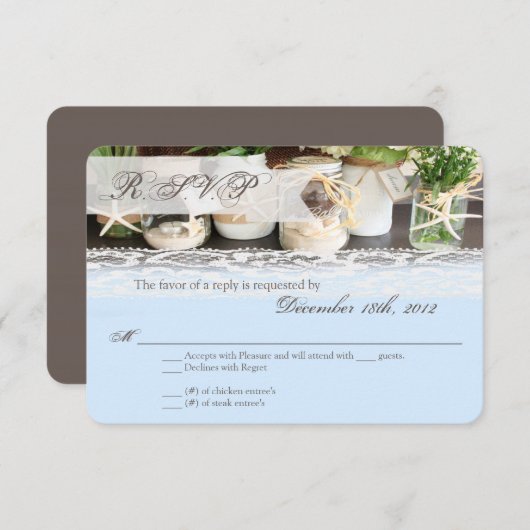3x5 R.S.V.P. Réponse Card Plage Mer Mason Jars Océ (Devant / Derrière)