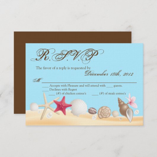 3x5 R.S.V.P. Réponse Card Sea Shells Beach Sand Oc (Devant / Derrière)