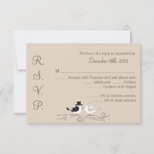 3x5 R.S.V.P. Réponse Carte Mariage Birds Brids Gro