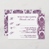 3x5 R.S.V.P. Réponse Carte Plum Purple Damask Lace (Devant / Derrière)