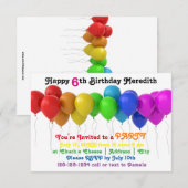 3x5 Regenboogballonnen Verjaardag uitnodiging (Voorkant / Achterkant)
