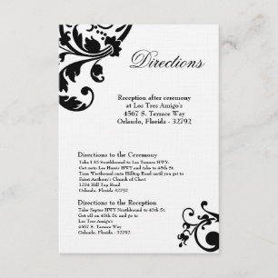 3x5 Routekaart Black White Floral Filigree Informatiekaartje