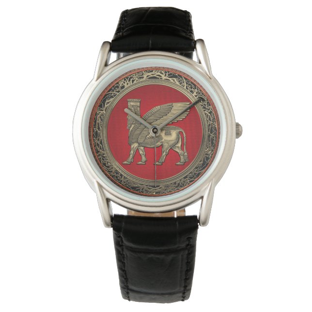 [400] Assyrian Winged Bull - Gold Lamassu Horloge (Voorkant)