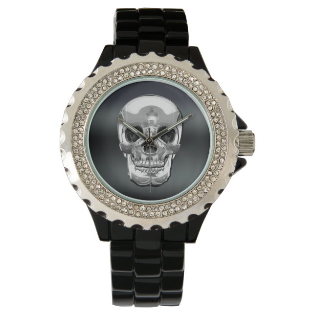 [400] Silver Human Skull. Horloge (Voorkant)