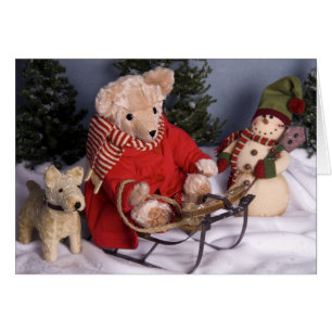 4019 Sledding Teddy Bear & Friends Birthday Card