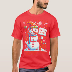 404 Christmas Spirit niet gevonden Pixel Art Snowm T-shirt