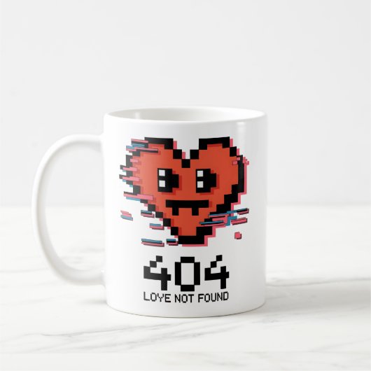 404 Love Not Found – Glitched Pixel Heart Koffiemok (Links)