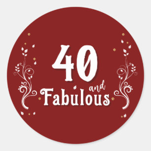 40 and Fabulous Foliage Red 40th Birthday Ronde Sticker