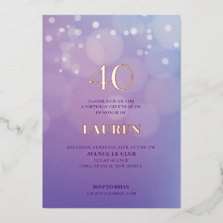 40 Anniversaire Lilac Foil Invitation