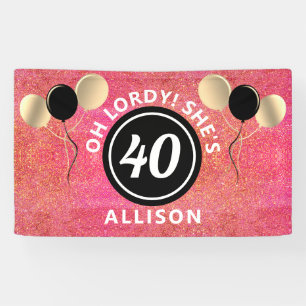 40 Birthday roze glitter-ballonnen gepersonaliseer Spandoek
