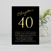 40 Black 40th Birthday Party Gold Folie Uitnodiging (Staand Voorkant)