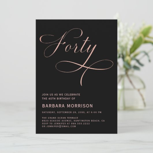 40 Black Roos Gold Script 40e verjaardag Kaart (Staand voorkant)