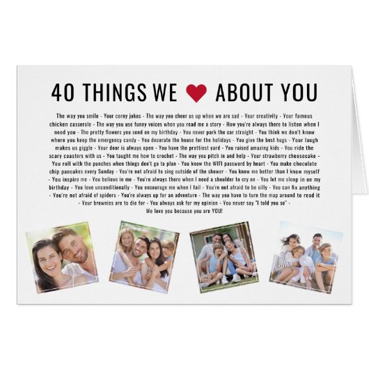 40 Choses Que Nous Aimons De Vous | Carte d'annive (Devant horizontal)