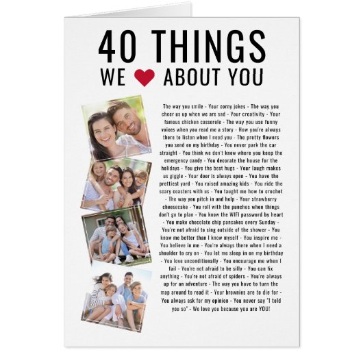 40 Choses Que Nous Aimons De Vous | Carte d'annive (Devant)