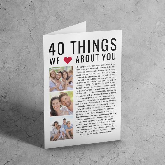 40 Choses Que Nous Aimons De Vous | Carte d'annive