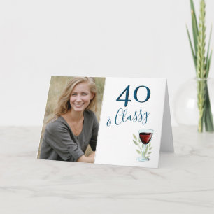 40 & Classy Rode Wijn 40ste Verjaardag Foto Kaart