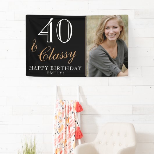 40 en Classy Elegant 40e Verjaardag Foto Spandoek (Insitu)
