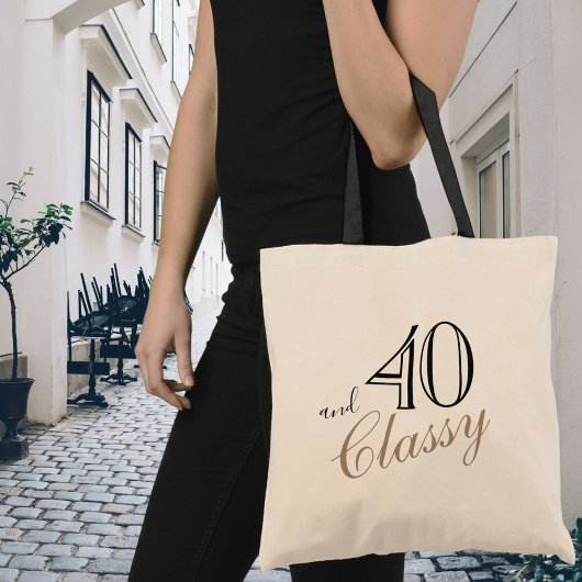40 en Classy Elegant Black Golden Script Birthday Tote Bag