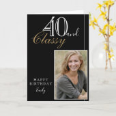 40 en Classy Elegant Zwart Verjaardag Fotokaart Kaart (Gele Bloem)