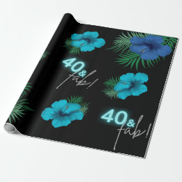 40 en Fab. Tropische verjaardag van Neon Blue Silv Cadeaupapier