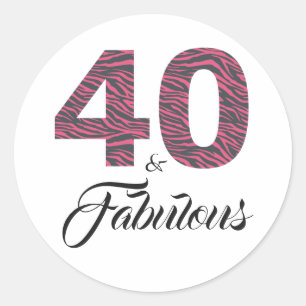40 en Fabulous 40th Birthday Hot Pink Black Zebra Ronde Sticker