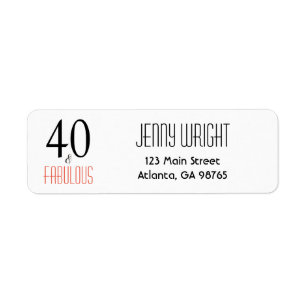 40 en Fabulous 40th Birthday Return Address Label