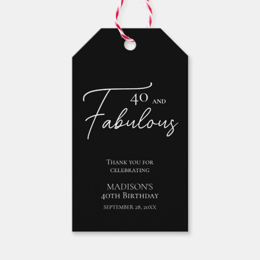 40 en Fabulous 40th Black & White Verjaardag Cadeaulabel (Voorkant)
