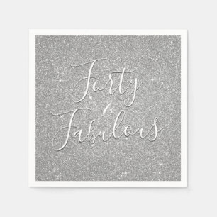 40 en Fabulous Birthday Silver Glitter Servet