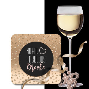40 en Fabulous Birthday Sparkle Gold Black Blush Vierkante Kartonnen Onderzetter