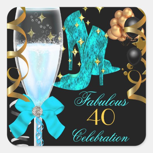 40- en Fabulous Blauwgroen Blue Gold-feestdagen Vierkante Sticker (Voorkant)