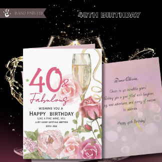40 en Fabulous Bloemige Champagne Verjaardag Kaart