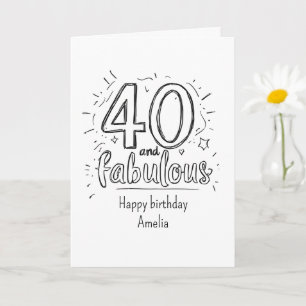 40 en Fabulous Doodle Gefeliciteerd Verjaardag Kaart
