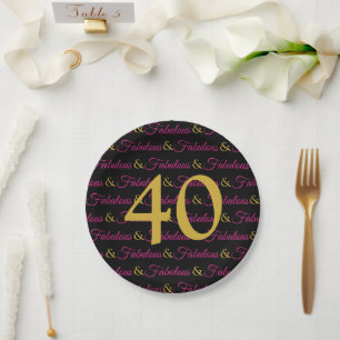 40 en Fabulous Elegant Birthday Pink Gold Black Papieren Bordje