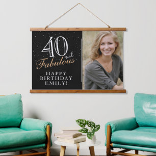 40 en Fabulous Elegant Black 40th Birthday Foto Hangend Wandkleed