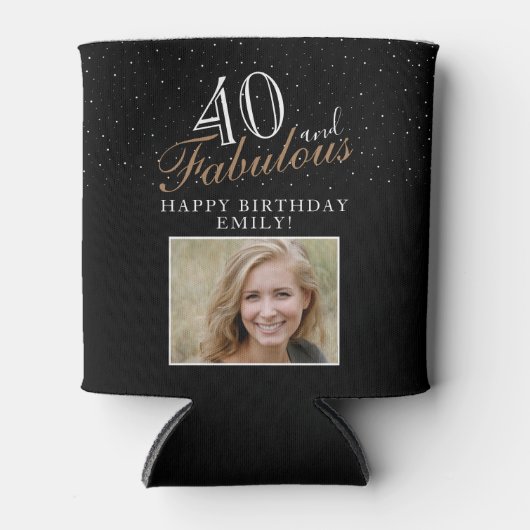 40 en Fabulous Elegant Script Photo 40th Birthday Blikjeskoeler (Voorkant)