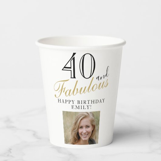 40 en Fabulous Elegant Script Photo 40th Birthday Papieren Bekers (Achterkant)