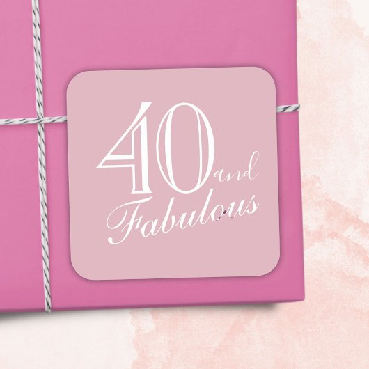 40 en Fabulous Elegant Script Pink 40th Birthday Vierkante Sticker