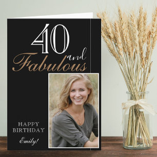 40 en Fabulous Elegante Zwarte Verjaardagsfoto Kaart