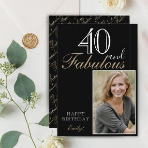 40 en Fabulous Elegante Zwarte Verjaardagsfoto Kaart