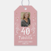 40 en Fabulous Foliage Pink Foto 40e verjaardag Cadeaulabel (Voorkant)