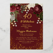 40 en Fabulous Glam Roze Bloemige Verjaardagsfeest Folie Uitnodiging (Voorkant)