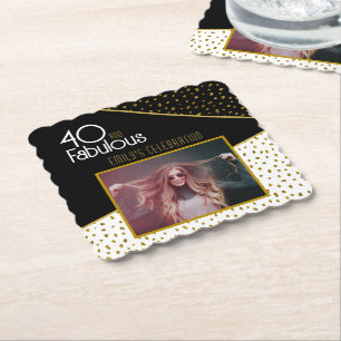 40 en Fabulous Gold Glitter Photo 40th Birthday Kartonnen Onderzetters