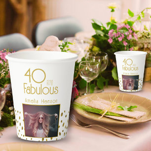 40 en Fabulous Gold Glitter Photo 40th Birthday Papieren Bekers