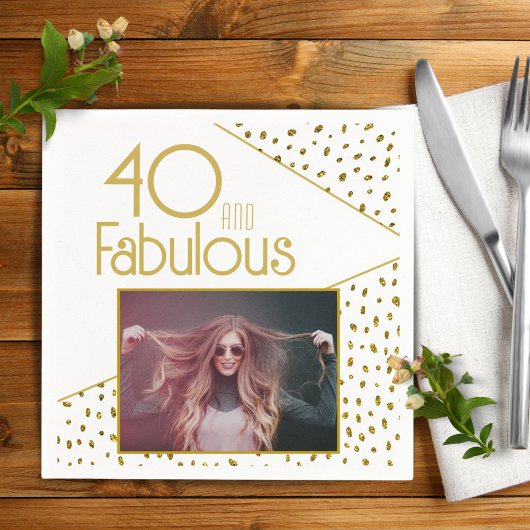 40 en Fabulous Gold Glitter Photo 40th Birthday Servet