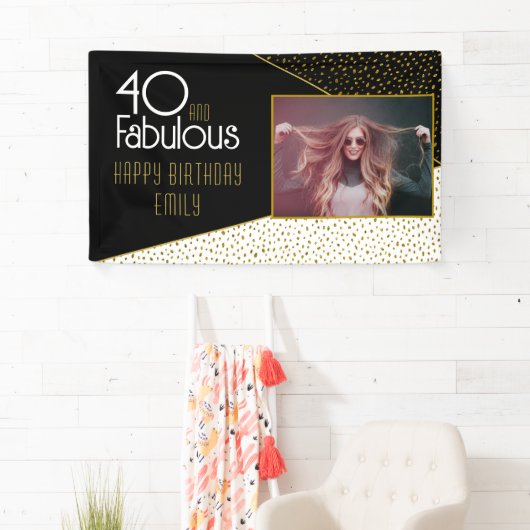 40 en Fabulous Gold Glitter Photo 40th Birthday Spandoek (Insitu)