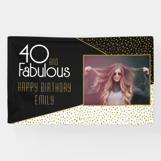 40 en Fabulous Gold Glitter Photo 40th Birthday Spandoek (Horizontaal)