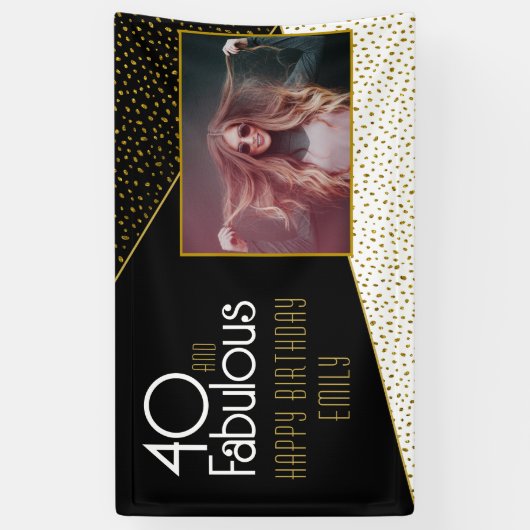40 en Fabulous Gold Glitter Photo 40th Birthday Spandoek (Verticaal)