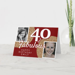 40 en Fabulous Gouden Glitter 2 Foto 40ste Verjaar Kaart