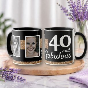 40 en Fabulous Gouden Glitter 2 Foto 40ste Verjaar Mok