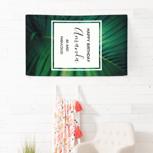 40 en Fabulous Groene Tropische Blad Verjaardag Spandoek (Insitu)